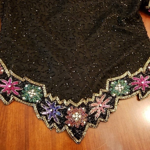 Vintage Laurence Kazar Silk Beaded Sequin & Pearl Top PM VGUC - Picture 6 of 9